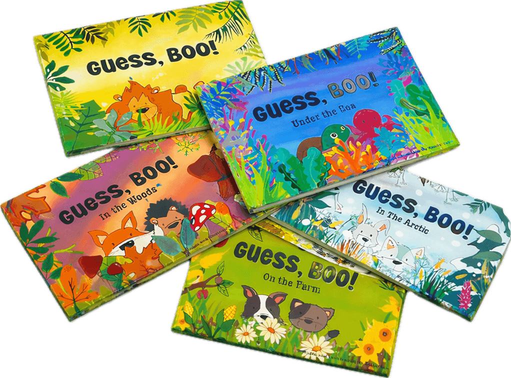 The Guess, Boo! complete set of five hand-illustrated children's picture books by Emily Cole