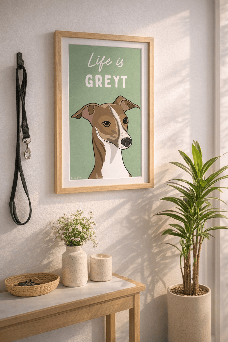 Elegant Greyhound Print - A stunning, vibrant greyhound poster for the refined dog lover. Bold lines and beautiful colours that make a statement.